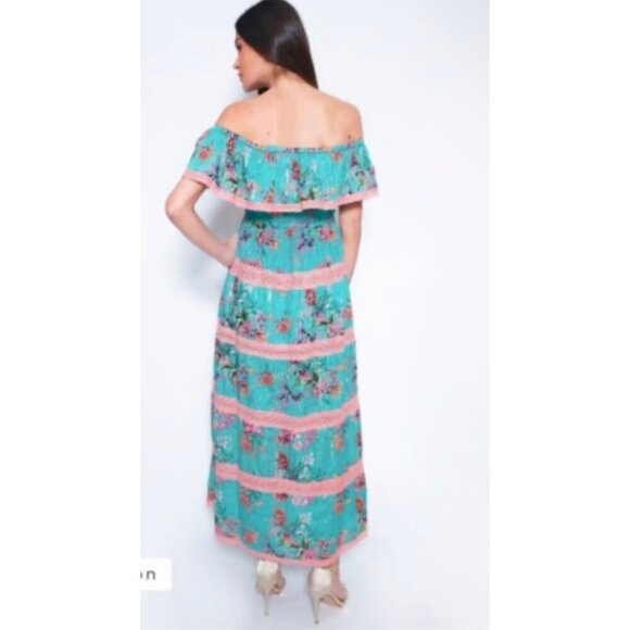 BAROK PARIS Floral Off the Shoulder Cotton Blend Maxi Dress Size S NWT $199 - Picture 5 of 9